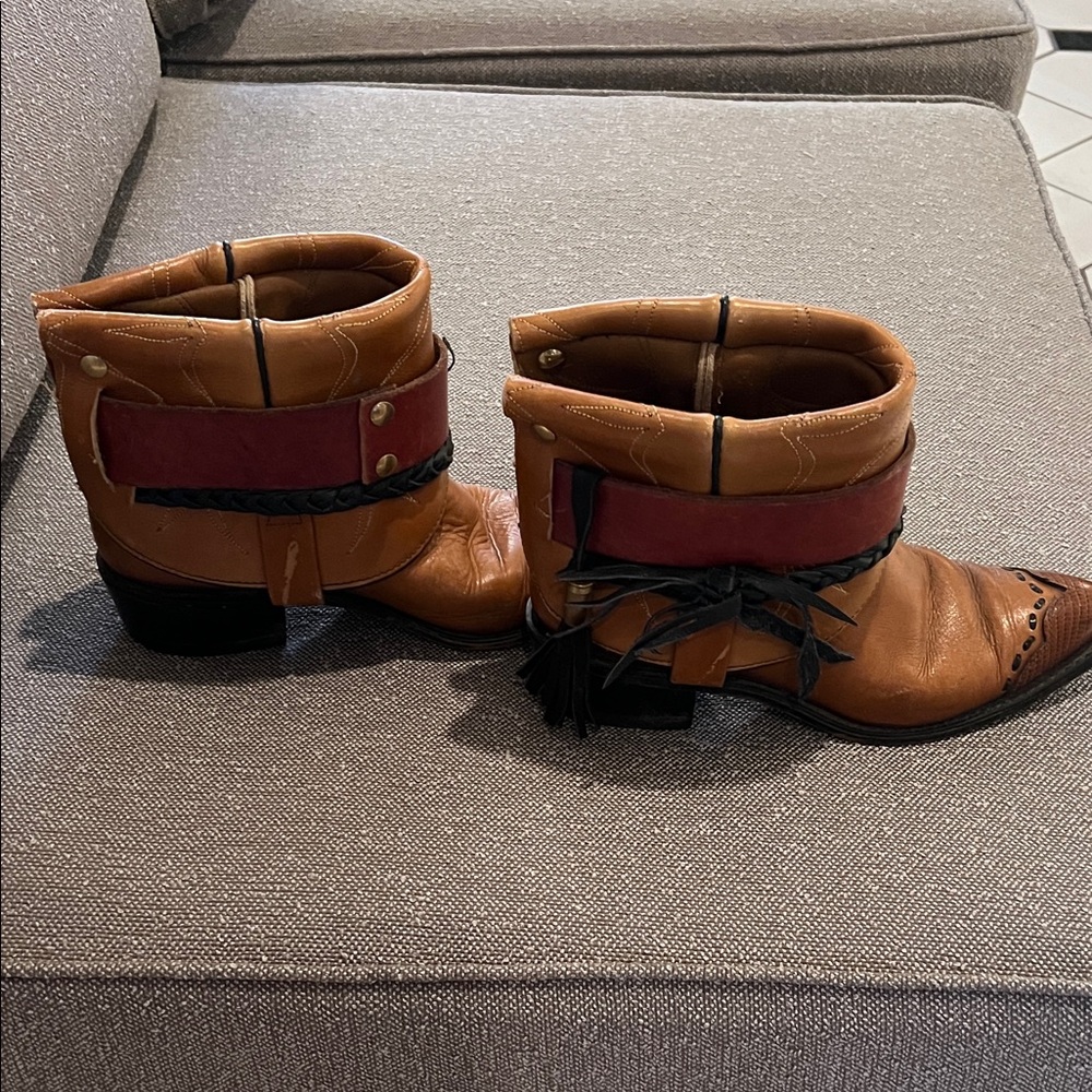 Brown and Red Ankle Boots with Tassel Detail